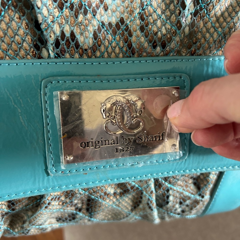 Sharif Teal Snake-Pattern Shoulder Bag w Silver Accents - Picture 2 of 10